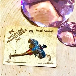 Vintage Pheasant Wildlife Miniatures Brooch Hand Painted